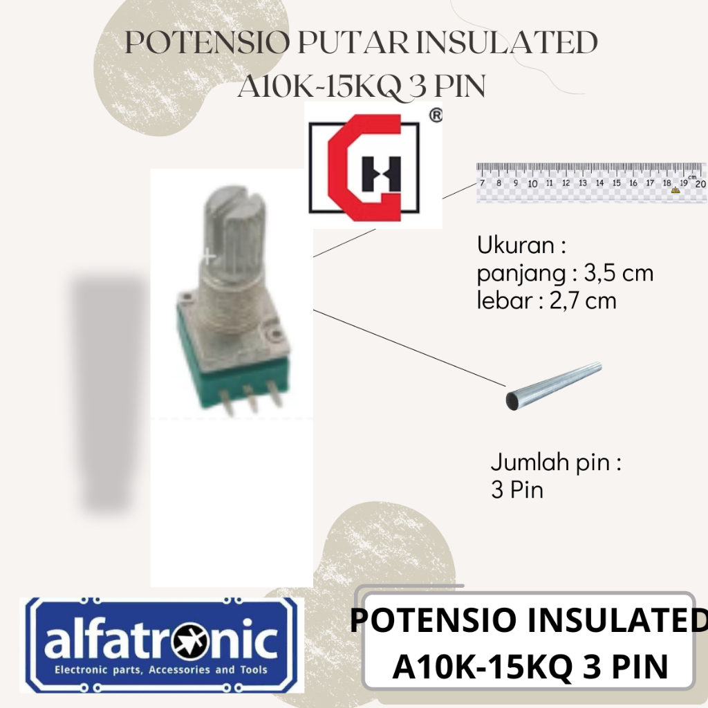 POT PUTAR METAL SHAFT GH RV097N-A10K-15KQ-B-ZX-YS-7M 3PIN PDK
