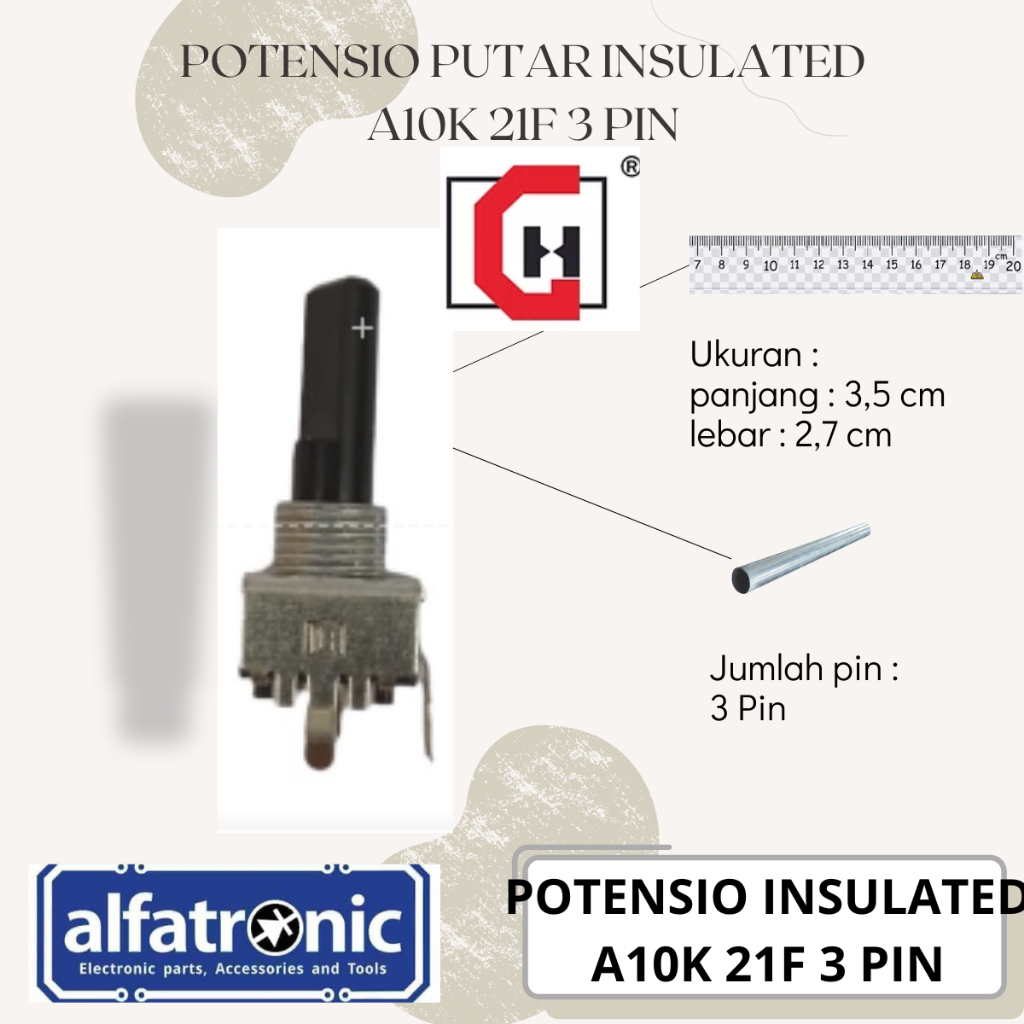 POT PUTAR INSULATED GH RV0939NH-A10K-21F-N 3 PIN DRAT 1/2 STANDART