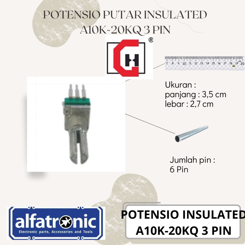 POT PUTAR METAL SHAFT GH RV097NHA-A10K-20KQ-B-ZX-YS-7M 3 PIN STANDART
