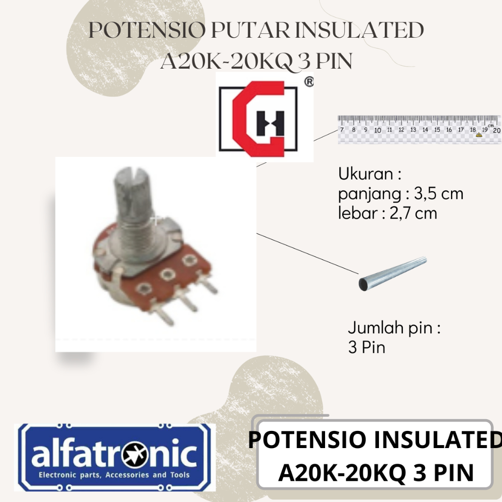 POT PUTAR METAL SHAFT GH RV097NHA-A20K-20KQ-B-ZX-YS-7M 3 PIN STANDART