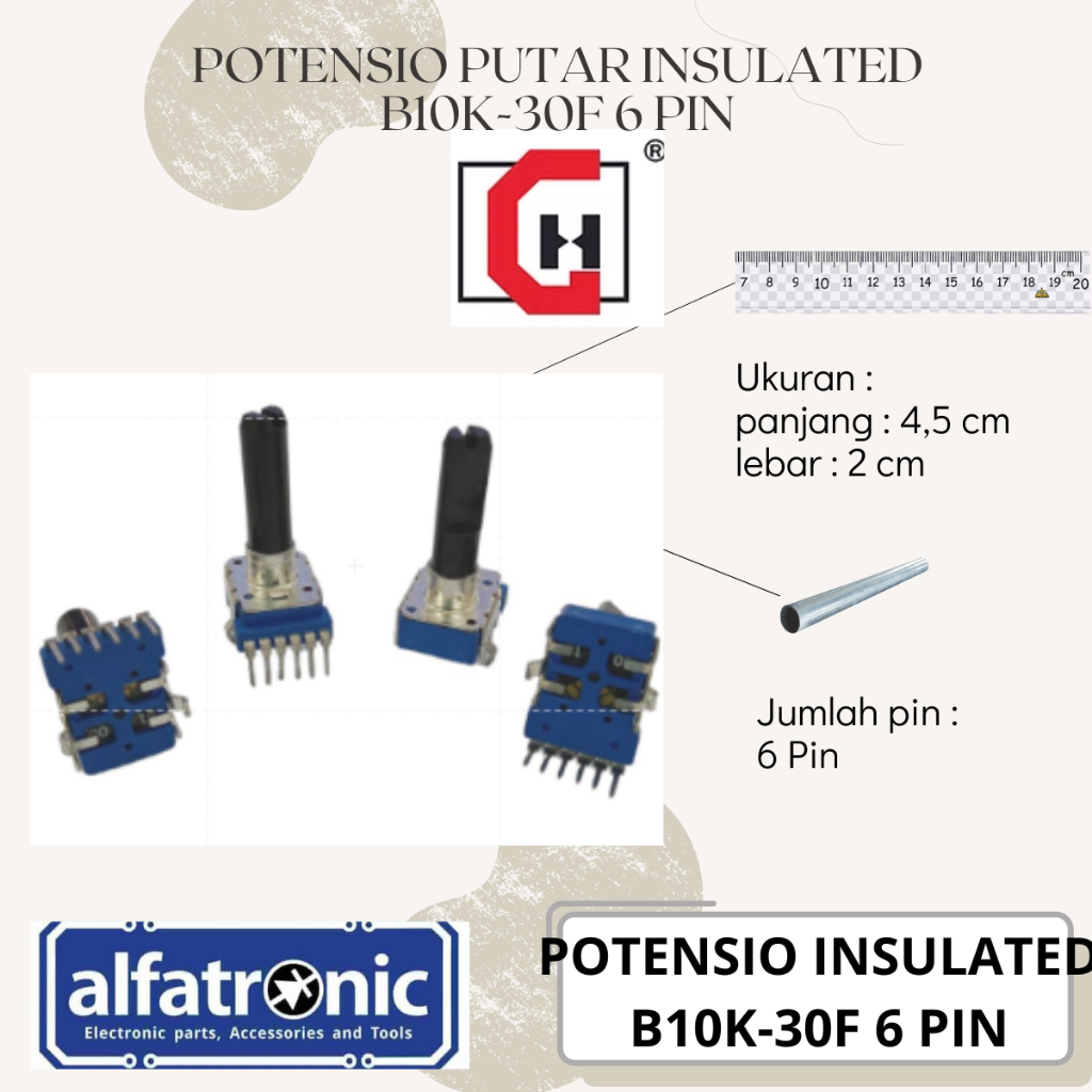 POT PUTAR INSULATED GH RV1112G2H-B10K-30F-CC-N 6 PIN TINGGI