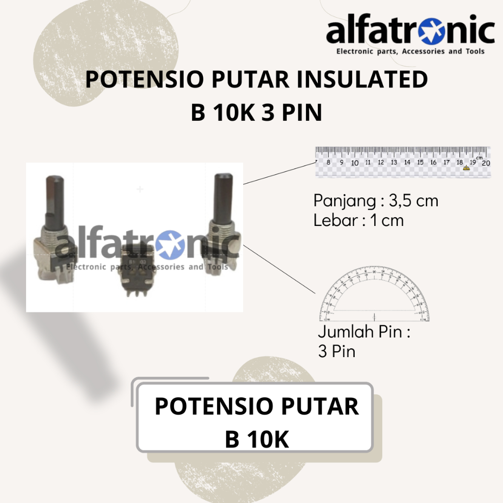 POT PUTAR INSULATED RV0939NH-B10K-21F-N 3 PIN DRAT 1/2 STANDART