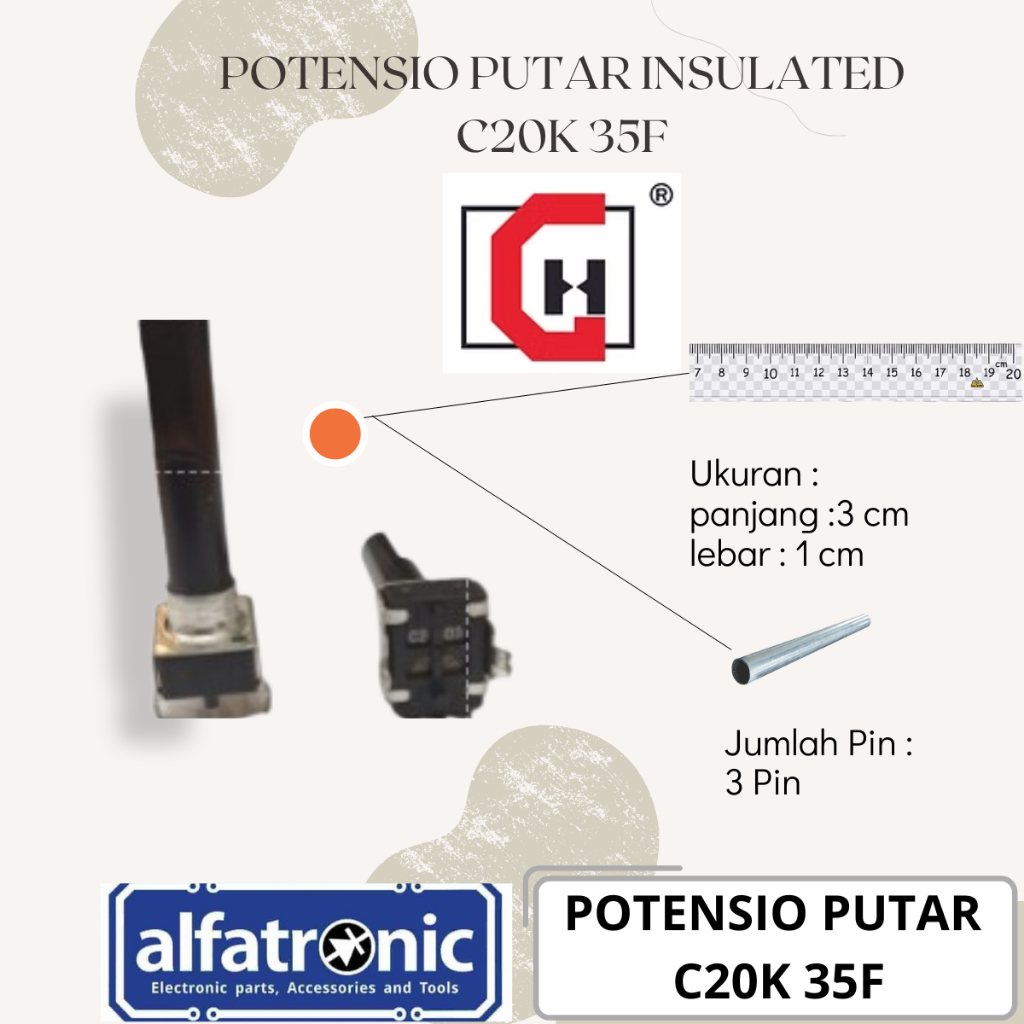 POT PUTAR INSULATED GH RV09N2H-C20K-35F-N 3 PIN DRAT 1/2 TINGGI